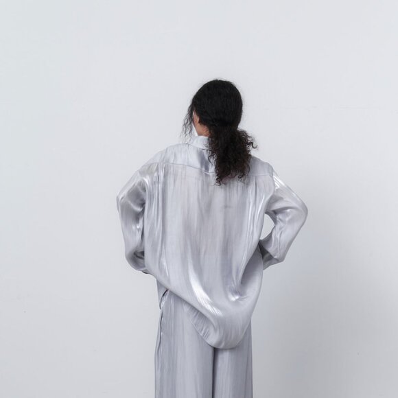 Liquid Metal Button Down Shirt Blouse Metallic - Bella Dahl - Picture 3 of 8